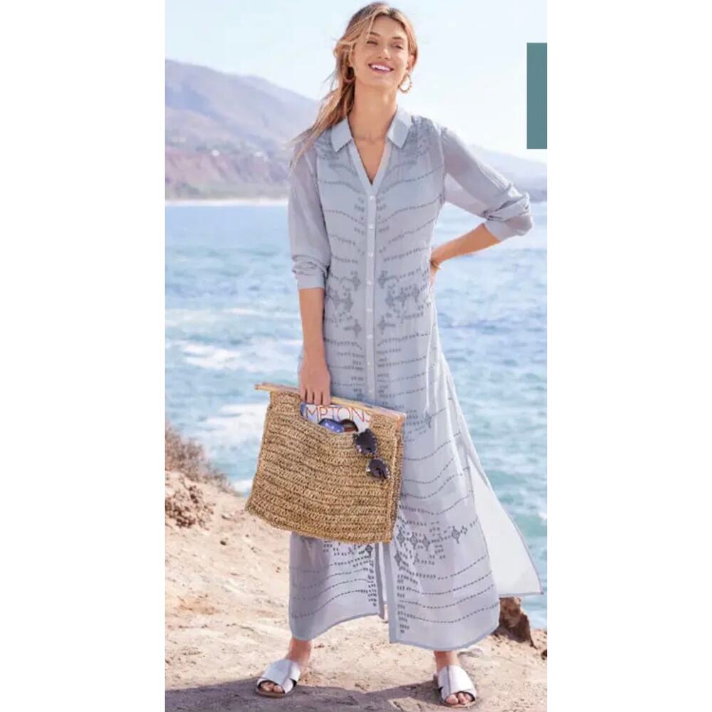 SOFT SURROUNDINGS Dress Small Ibiza Embroidered Georgette Maxi Sheer Duster‎